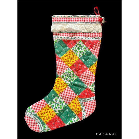 70's Cottage Core Patchwork Country Christmas Stocking - Picture 1 of 2